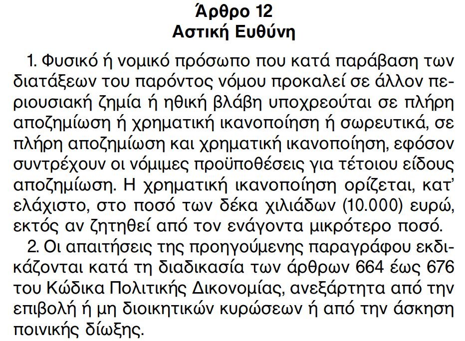 Άρθρο 12 Νόμου 3674/2008 – Αστική Ευθύνη – Ελάχιστη αποζημίωση 10.000€